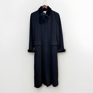 Albert Nipon Studio Womens Wool Coat Sz 12 Black Faux Fur Collar Cuffs Old Money